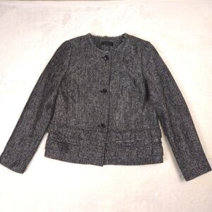 Talbots Tweed Ruffle Button Down‎ Jacket Size 10 Business Casual Office Modest